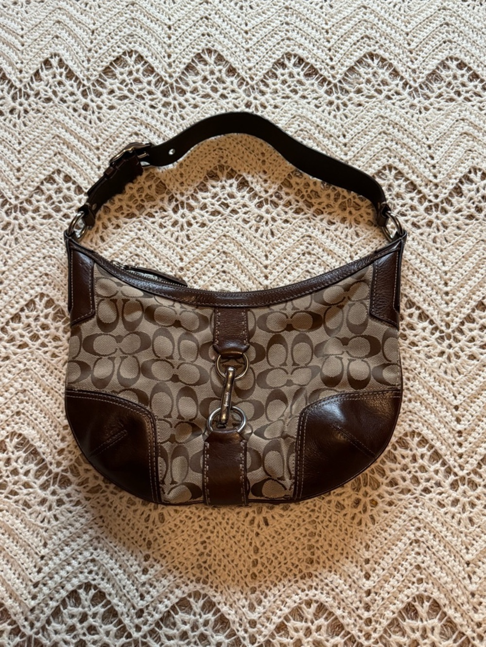 Rare Vintage Coach Hamptons Signature Jacquard Clip Hobo Bag - Style 11576